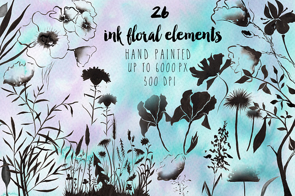 Hand-Inked Floral Pack: 118 elements in Illustrations - product preview 1