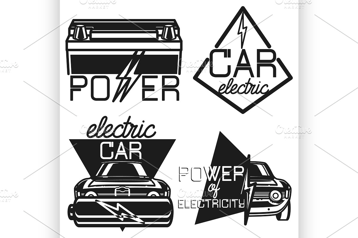 Vintage electric car emblems in Illustrations - product preview 8
