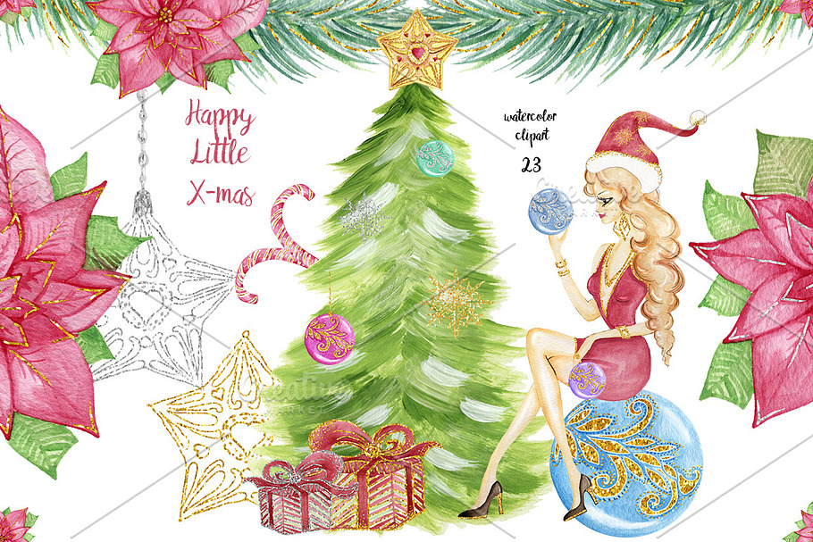 Watercolor Christmas clipart in Illustrations - product preview 8