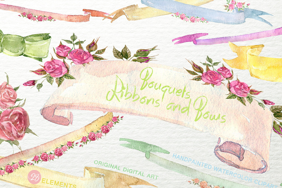 Watercolor Ribbons, Bows F-41 in Objects - product preview 8