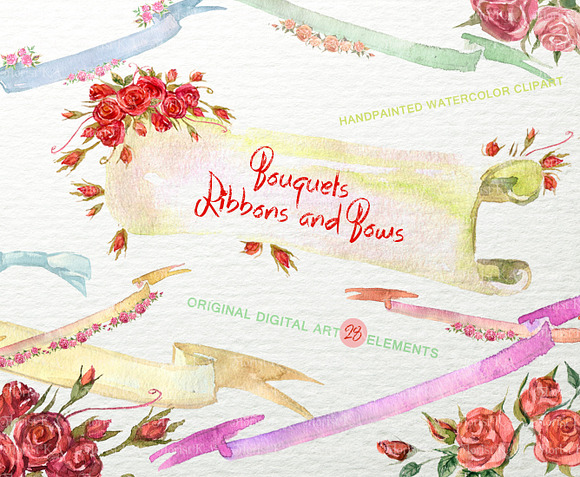 Watercolor Ribbons, Bows F-41 in Objects - product preview 1