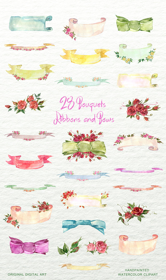 Watercolor Ribbons, Bows F-41 in Objects - product preview 2