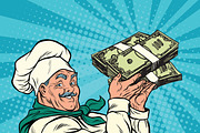 Retro chef with a bundle of money