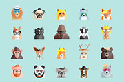 Hipster Animals Flat Style Faces.