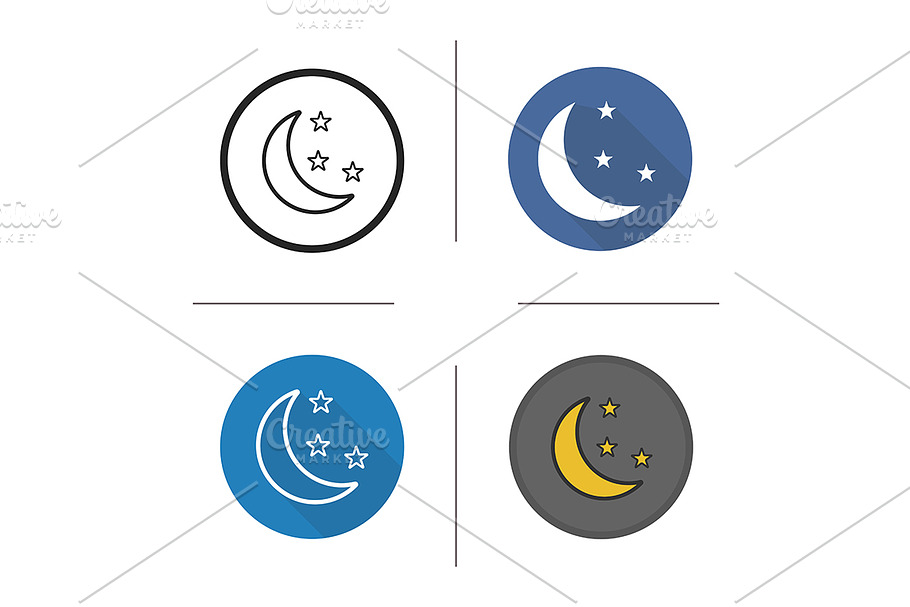 Moon and stars. 4 icons. Vector