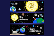 Space theme banners with planets