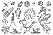 Space doodle linear icons