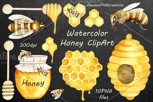 Watercolor Honey Clipart in Illustrations - product preview 1