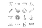 Timber industry icons set