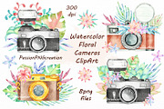 Watercolor Floral Cameras Clipart