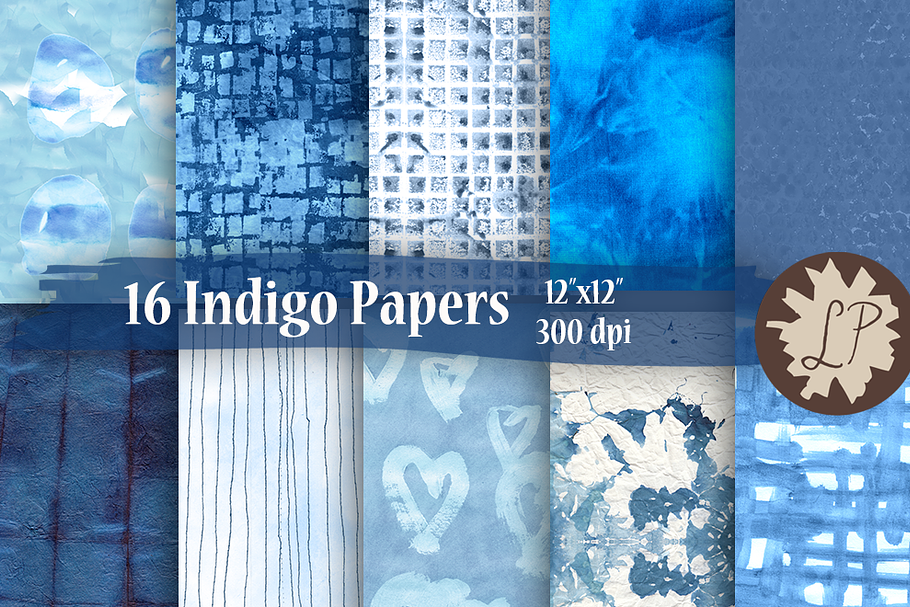 16 Indigo/Shibori Watercolour Papers in Patterns - product preview 8