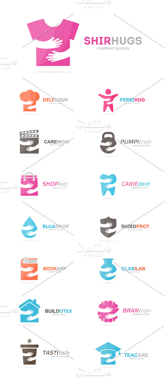 Logo generator. Set of 15 hugs logo  in Logo Templates - product preview 7