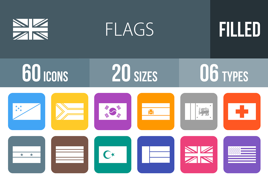 60 Flags Flat Round Corner Icons