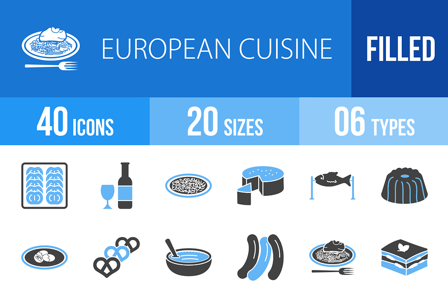 40 Cuisine Blue & Black Icons in Icons - product preview 8