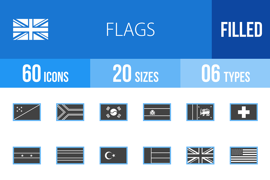60 Flags Blue & Black Icons