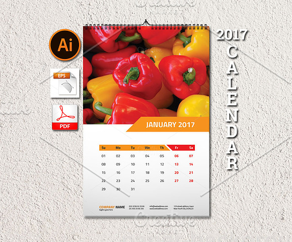 Wall Calendar Template 2017 V1 in Stationery Templates - product preview 1