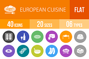 40 European Cuisine Flat Round Icons
