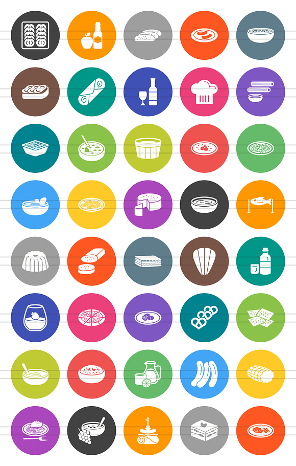 40 European Cuisine Flat Round Icons in Graphics - product preview 1