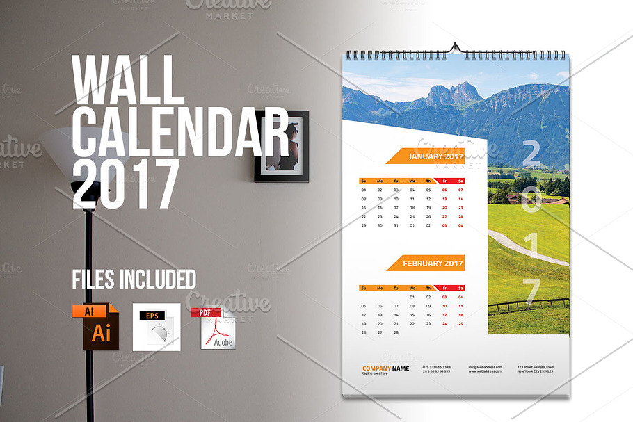 Wall Calendar 2017 V2 in Stationery Templates - product preview 8