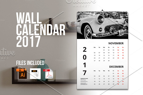 Wall Calendar 2017 V3 in Stationery Templates - product preview 6