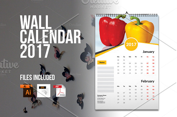 Wall Calendar Template 2017 V4 in Stationery Templates - product preview 1