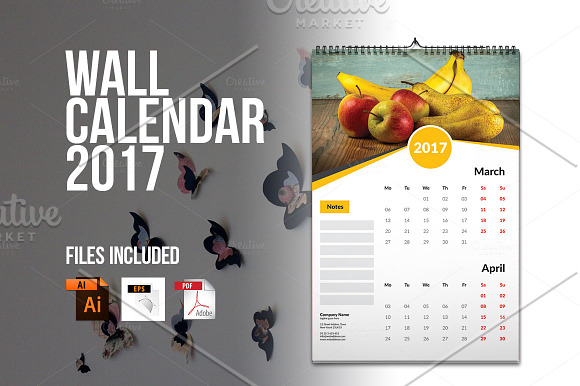 Wall Calendar Template 2017 V4 in Stationery Templates - product preview 2