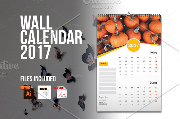 Wall Calendar Template 2017 V4 in Stationery Templates - product preview 3