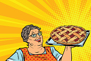 retro woman with berry pie