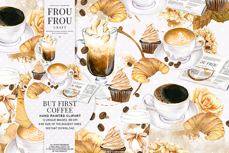 Coffee Watercolor Clipart in Illustrations - product preview 8