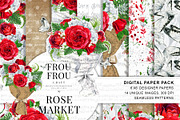 Watercolor Red Roses Paper Pack