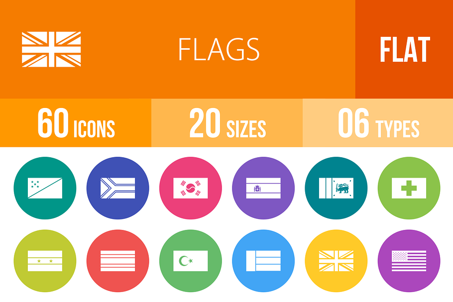 60 Flags Flat Round Icons