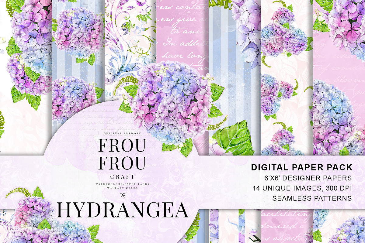 Watercolor Floral Hydrangea Patterns in Patterns - product preview 8
