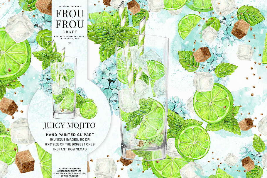 Watercolor Drinks Mojito Clipart in Illustrations - product preview 8