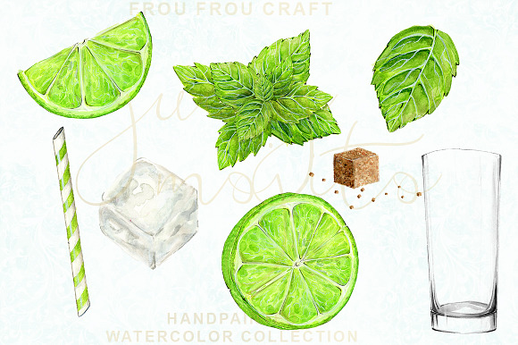Watercolor Drinks Mojito Clipart in Illustrations - product preview 1
