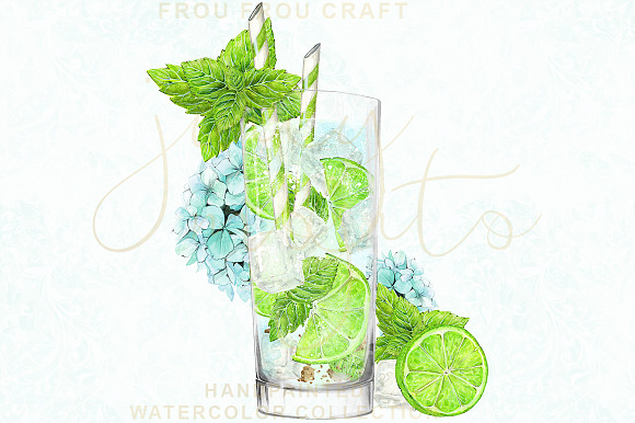 Watercolor Drinks Mojito Clipart in Illustrations - product preview 2
