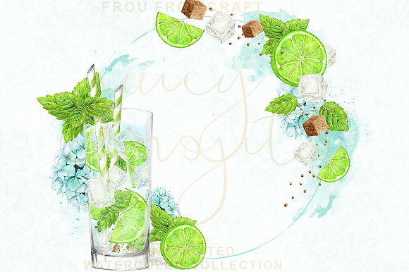 Watercolor Drinks Mojito Clipart in Illustrations - product preview 3