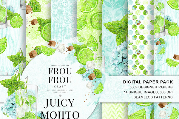 Watercolor Drinks Mojito Paper Pack