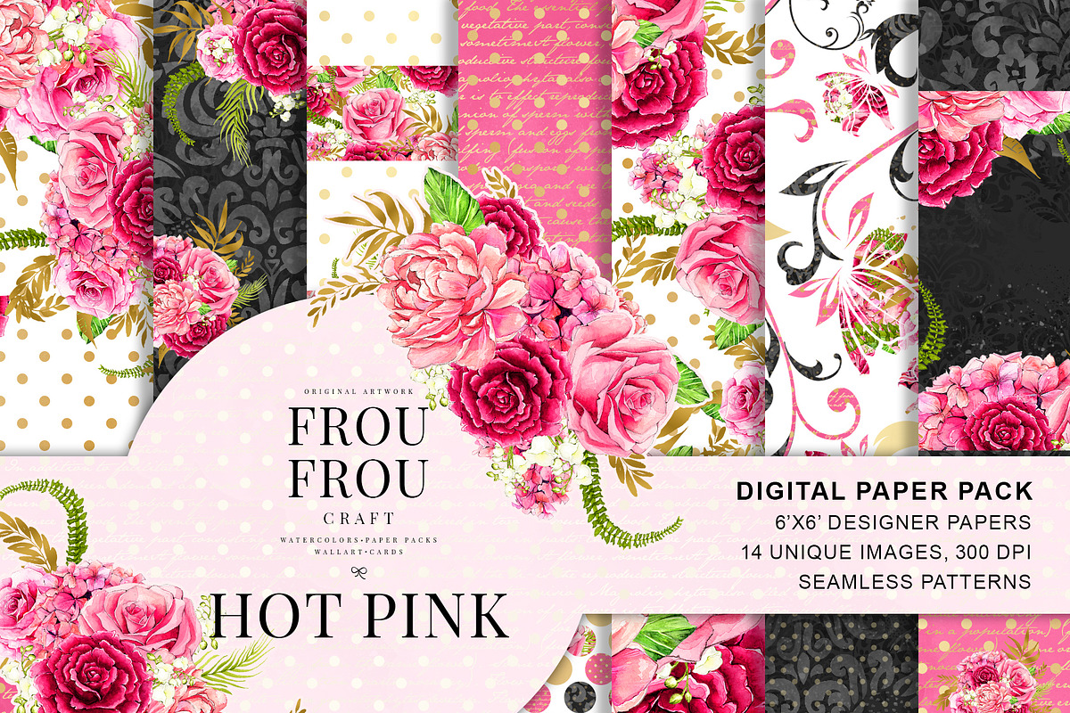 Watercolor Pink Floral Paper Pack in Patterns - product preview 8