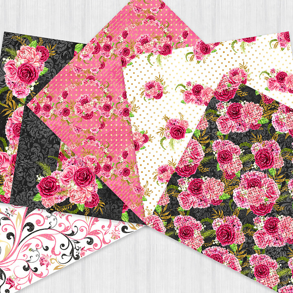 Watercolor Pink Floral Paper Pack in Patterns - product preview 1