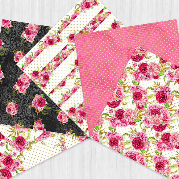 Watercolor Pink Floral Paper Pack in Patterns - product preview 2