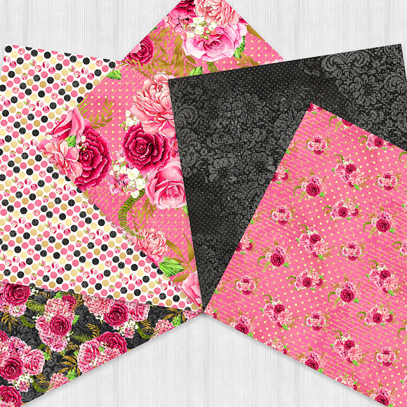 Watercolor Pink Floral Paper Pack in Patterns - product preview 3