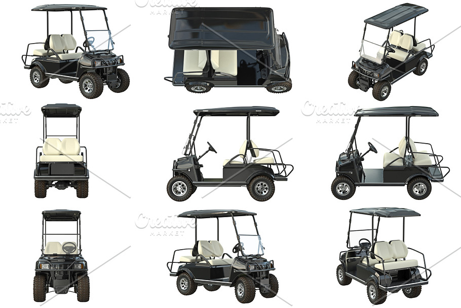Golf car black set in Objects - product preview 8