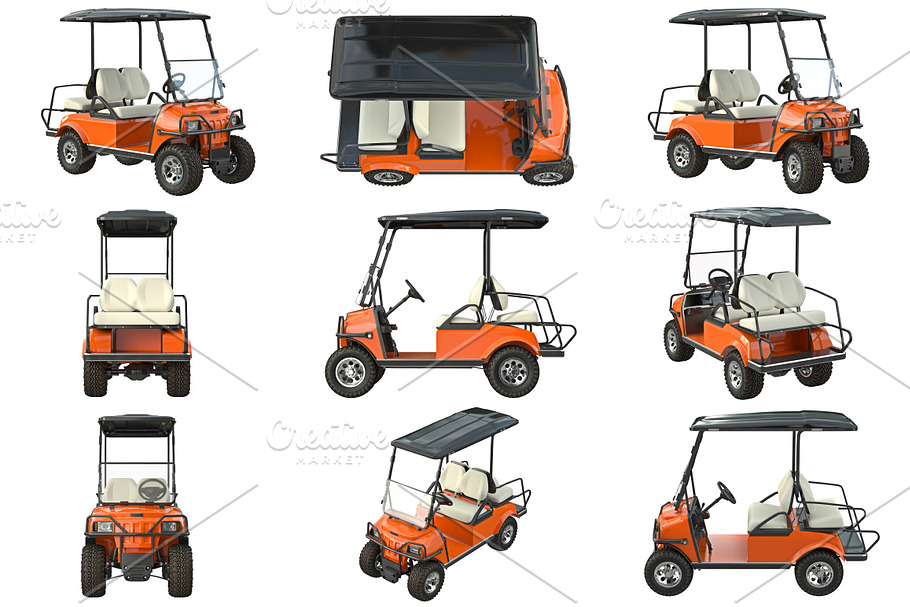 Golf car orange set in Objects - product preview 8