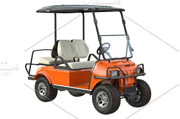 Golf car orange set in Objects - product preview 2