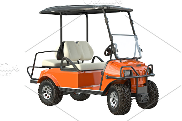 Golf car orange set in Objects - product preview 4