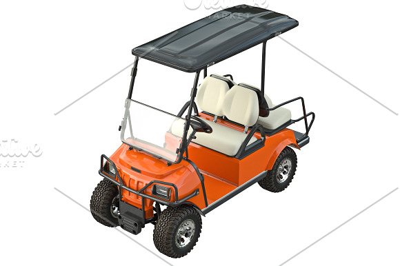 Golf car orange set in Objects - product preview 5