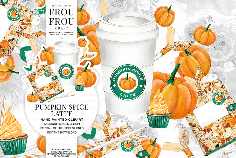 Pumpkin Spice Latte Clipart in Illustrations - product preview 8