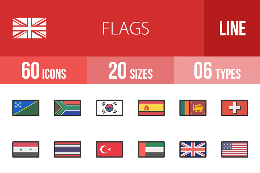 60 Flags Line Filled Icons