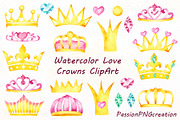 Watercolor Love Crowns ClipArt
