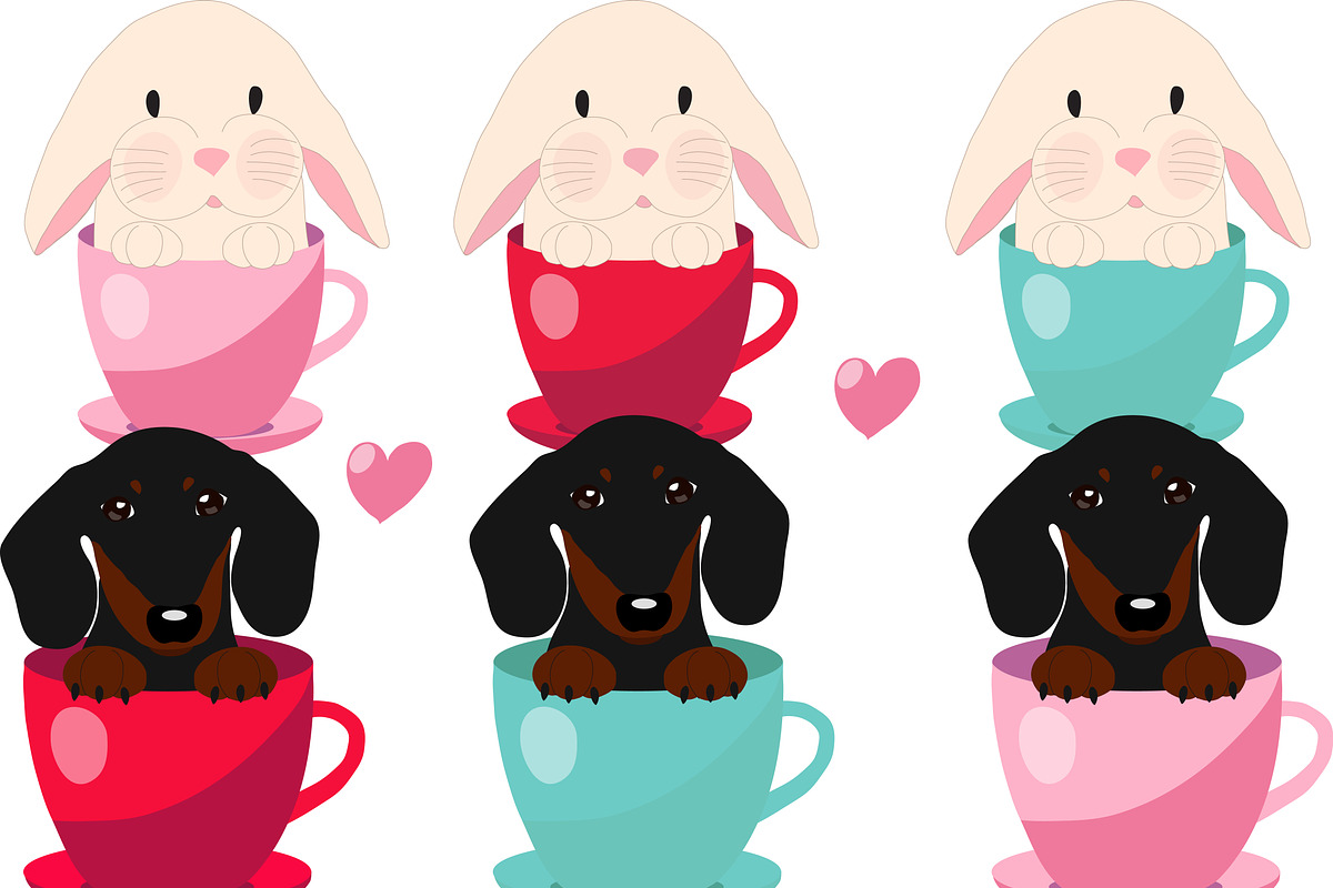 Dachshund and rabbit in the Cup in Objects - product preview 8